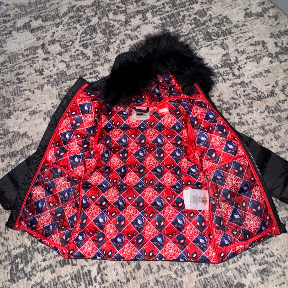 Marvel Black Puffer Jacket with Spider-Man Patch - Picture 2 of 2
